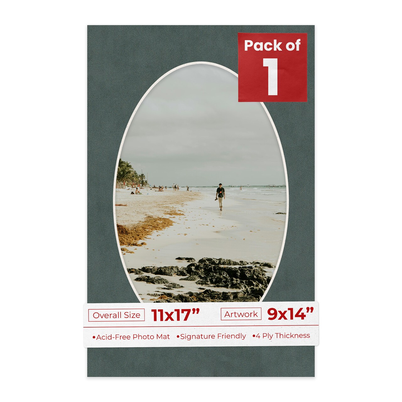 Dark Grey Suede Mat Board for 11x17 Frames - Oval Opening for 9x14 Photos